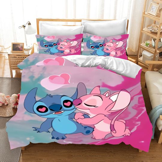 Stitch Printed Bedding Set with Duvet Cover and Pillowcases for Kids and Adults