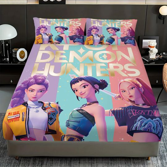 Discover 3pcs K-Pop Demon Hunters Printed coreless Bed Sheet Set Multi Size Soft Bed Cover Bedroom Bedding Machine Washable