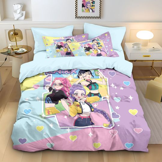 Discover 3pcs K-Pop Demon Hunters Printed Chipless Bedding Set Soft Dormitory Bedroom Multiple Sizes Machine Washable