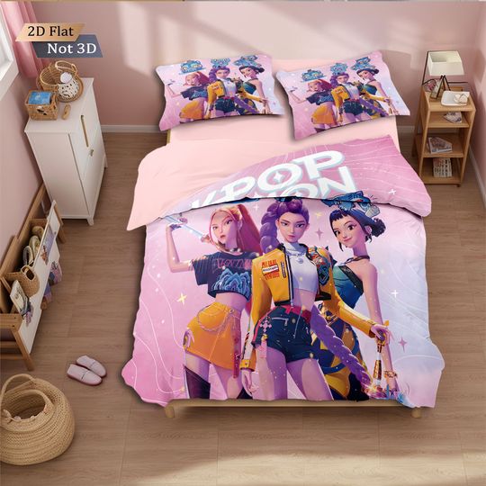 Discover 3pcsK-Pop Demon Hunters Printed Chipless Bedding Set Multi Size Comfortable Bedroom Bedding Decoration Machine Washable