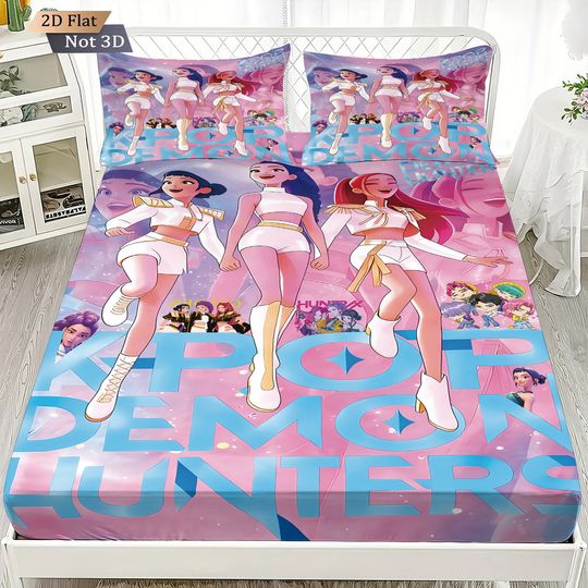 K-Pop Demon Hunters Bedding Set, Multi-Size, Soft Bed Cover for Bedroom