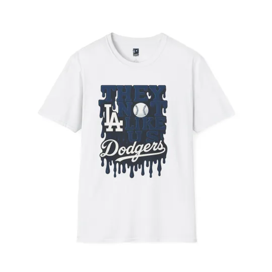 Dodgers Drip T-Shirt Blue and White Slime Graphic Baseball Fan Tee