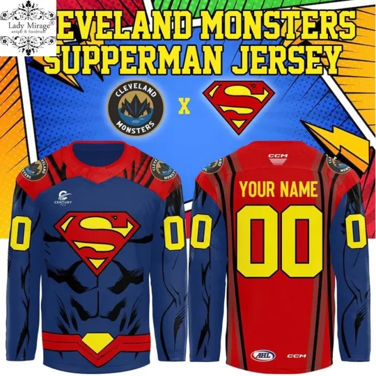 Discover Personalized Cleveland Monsters Superman Hockey Shirt Men's Fan Gear Printed