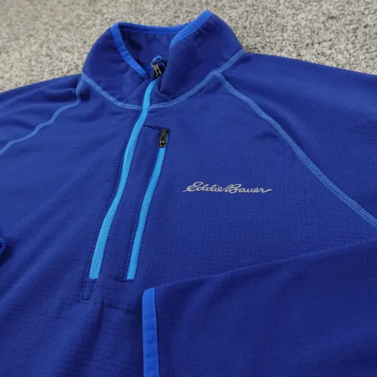 Discover Eddie Bauer Sweater Mens M Blue FreeHeat Pullover 1/4 Zip Thermal Waffle Knit