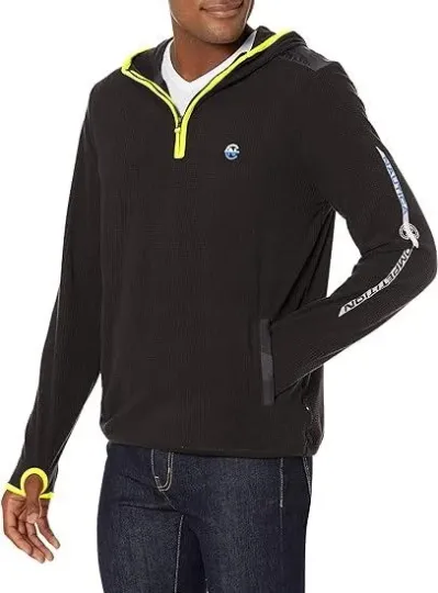 Discover Nautica Men's Hoodie L 1/4 Zip Long Sleeve Shirt Lightweight Waffle Knit Black