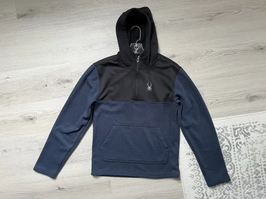 Discover Spyder Blue Black Waffle Knit 1/4 Zip Hoodie Mens Small Logo Colorblock SPFED033