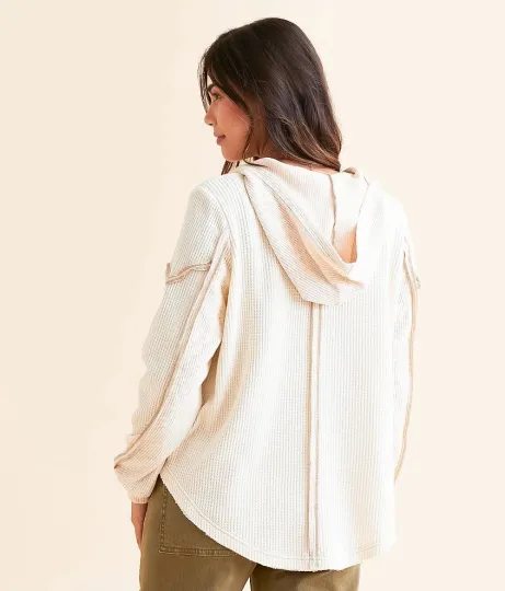 Discover BKE women's waffle knit quarter zip hoodie in cream  Small