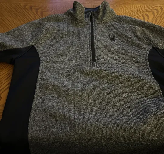 Discover Spyder Mens Sweater Racer 1/4 Zip Pullover Racer Medium Grey/Black Waffle Knit