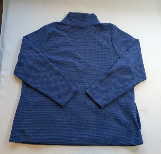 Discover Denim & Co Waffle Fleece Quarter Zip Pullover Size XL Blue Mock Neck Top *FLAW