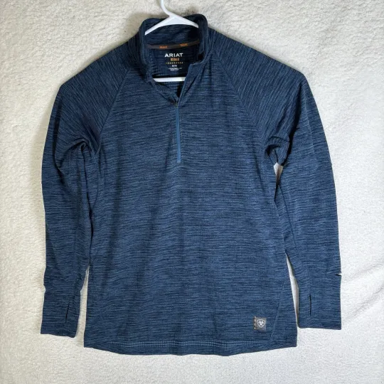 Discover Ariat Rebar Pullover Mens Medium Blue Heather 1/4 Zip Work Waffle Thermal Lined