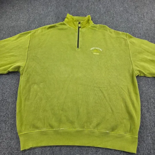 Discover Tommy Bahama Men's Quarter Zip Pullover Sweatshirt Lime Green Cotton Size L