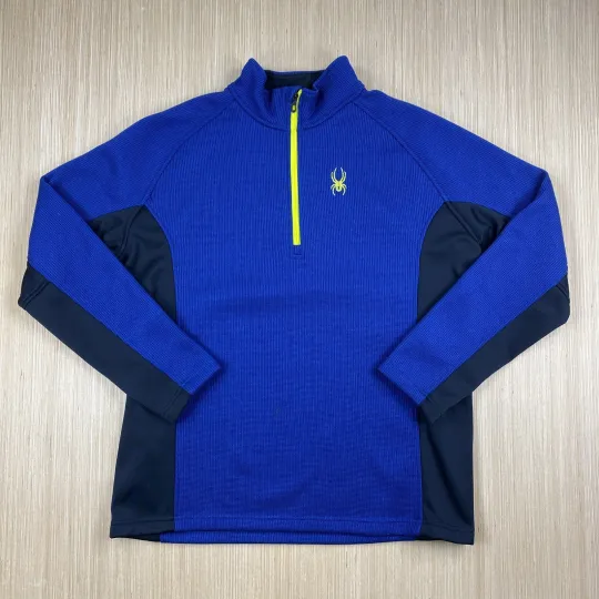 Discover Spyder Sweater Mens XXL Blue Pullover Sweatshirt 1/4 Zip Waffle Knit Performance