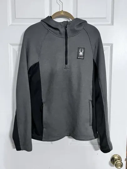 Discover Spyder Mens size Small Grey Waffle-Knit 1/4 Zip Pullover Hoodie
