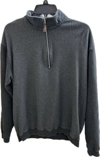 Discover Straight Down  1/4 Zip Waffle Outer Shell Pullover Sweater Men's L Gray Cotton