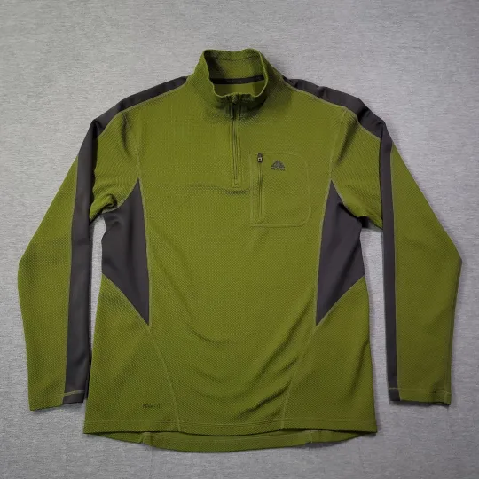 Discover Vintage Nike ACG Sweater Mens Medium Green Waffle Thermal Knit 1/4 Zip Pullover