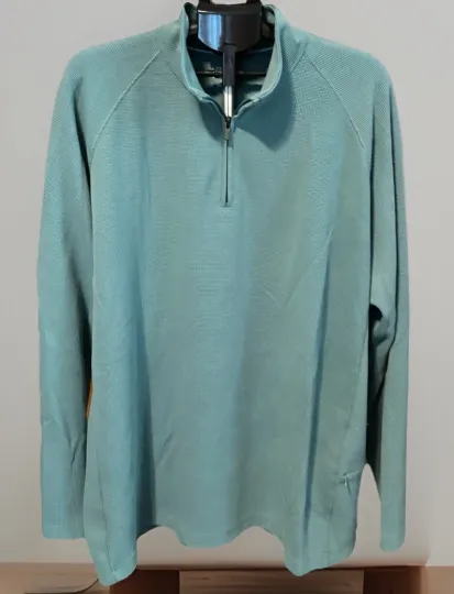 Discover Mens XLT LANDS END Outfitters 1/4 Zip Green Pullover Waffle Knit LightweightGolf