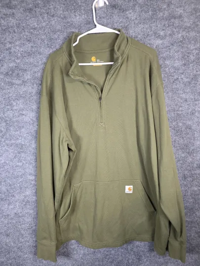 Discover Carhartt Pullover Mens 3XL Green Relaxed Fit Waffle Knit Quarter Zip Fall 2020