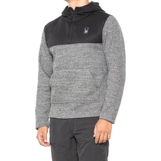 Discover Spyder Mens size M Grey Black Waffle Knit 1/4 Zip Pullover Hoodie NEW