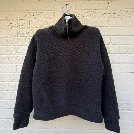 Discover CALLA Women's Size S Black Waffle Knit Quarter Zip Pullover Sweatshirt