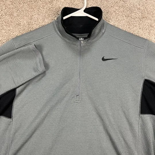 Discover Nike Therma-FIT Pullover Gray Black Long Sleeve Training Shirt Mens Large Waffle