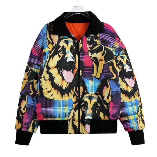 Discover Pop Art Plaid Dog Bomber Jacket ,Custom Dog Coat,German Shepherd ,Festival Gift Unisex. Fleece Lapel Streetwear Custom Dog Breed, Street Art