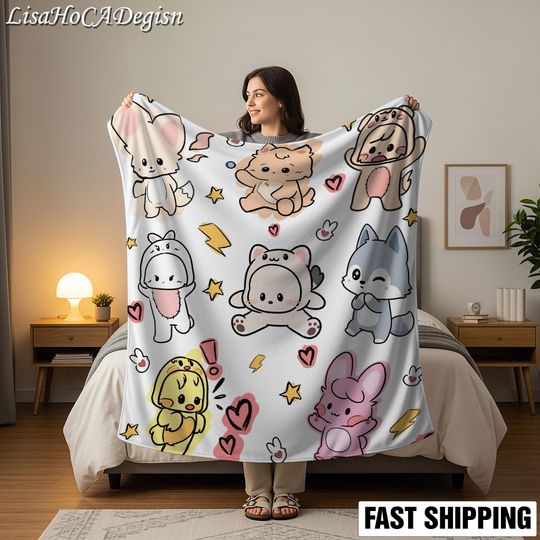 Discover Stray SKZoo K-Pop Fleece Blanket, Cozy Fandom Decor, Bedroom Bedding, Unique Keepsake