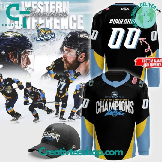 Discover 1Toledo 1Walleye Western Conference Champions 2025 Personalized Hockey Jersey