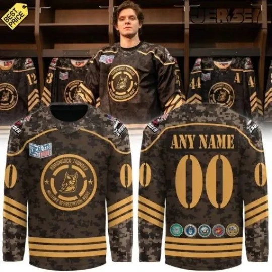 Discover 1Adirondack 1Thunder 2025 Military Appreciation Night Custom Hockey Jersey