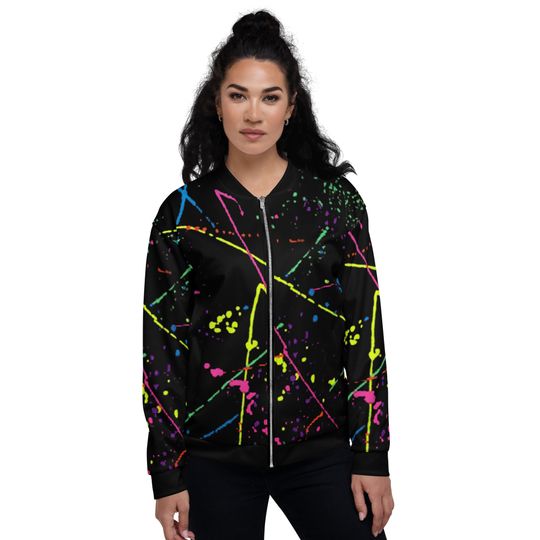 Discover 80s Clothing Bomber Jacket Fleece Jacket Paint Splatter Paint Retrowave Vaporwave Aesthetic Clothing Rave Wear Best Seller Punk Jacket