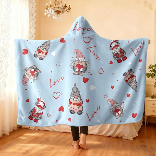 Discover 1pc Valentine's Day Romantic goblin blue print hooded flannel wearable cloak blanket soft and warm multi size nap casual blanket