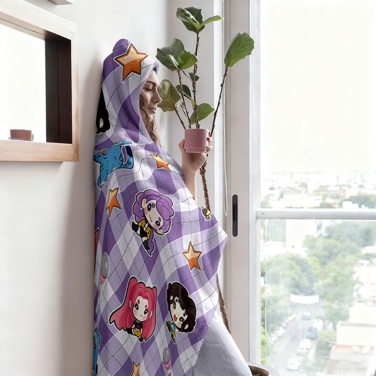 Discover 1pc K-Pop Demon Hunters Printed Hooded Flannel Wearable Cloak Blanket Soft and Warm Multi Size Napping and Leisure Blanket