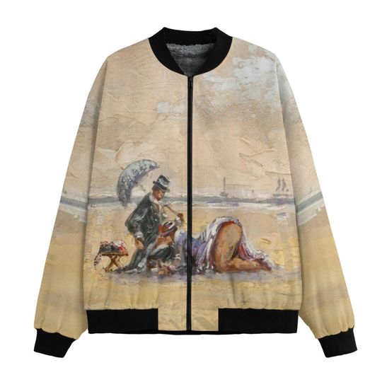 Discover Paulette Bardy "On The Beach" Bomber Jacket: French Impressionist Art, Recycled Polyester, Fleece Lined