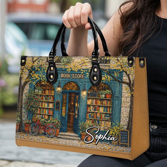 Discover Personalized Vintage Bookstore Leather Handbag with Custom Name for Book Lovers