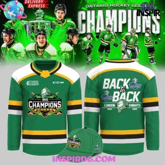 Discover London Knights Back-to-Back Champions 2024 – 2025 Green Hockey Jersey