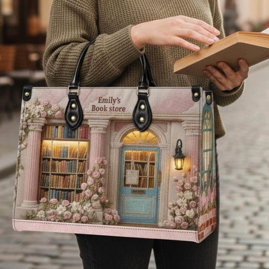 Discover Personalized Vintage Bookstore Leather Handbag - Custom Name Librarian Appreciation Bag – Book Lover's Gift