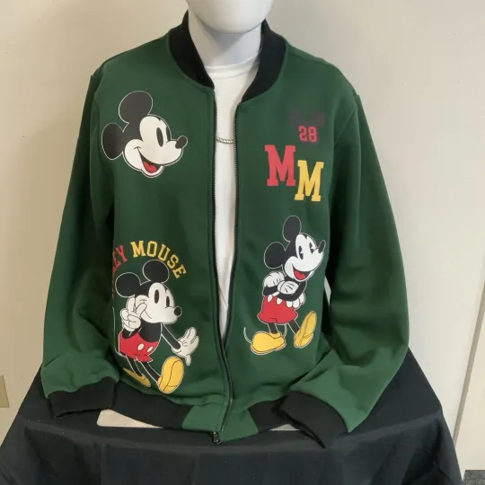 Discover Disney Mickey Mouse Exclusive Varsity Bomber Full Zip Green Jacket Men’s Size L