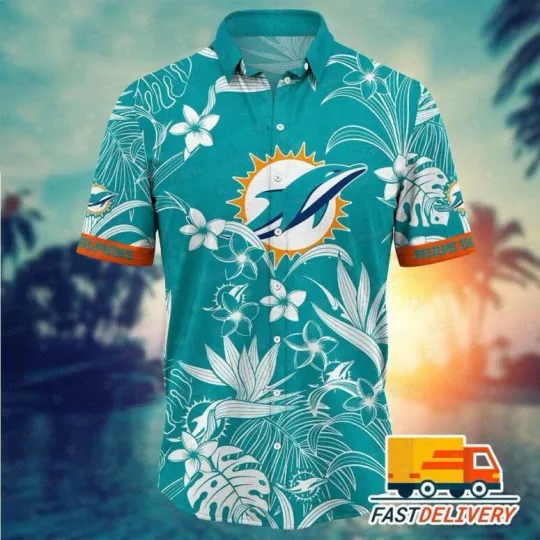 Discover Miami Dolphins White Floral Sunset Hawaiian Shirt