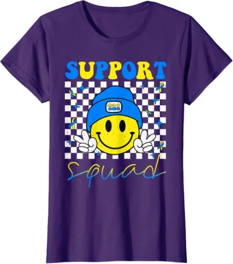 Discover Support Squad Down Syndrome Awareness Day Groovy Ladies' Crewneck T-Shirt