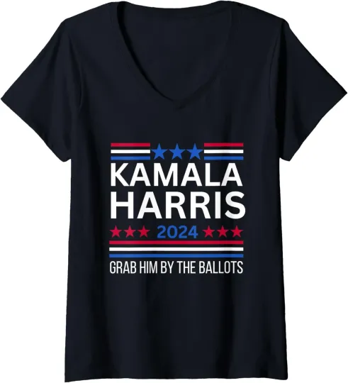 Discover Kamala Harris For President 2024 Grab Him Ball Ladies' V-Neck Tshirt