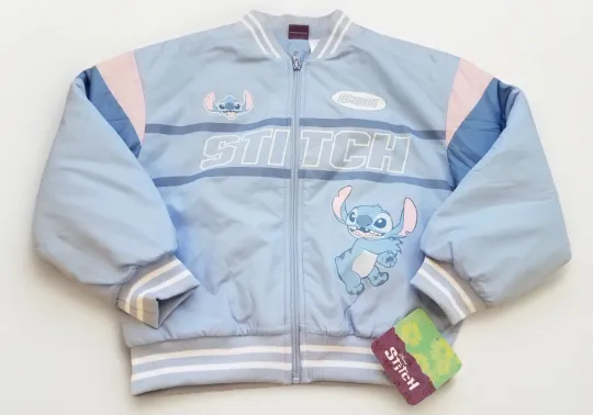 Discover Stitch Ohana 626 girls bomber jacket size Small S 6 pink blue lined