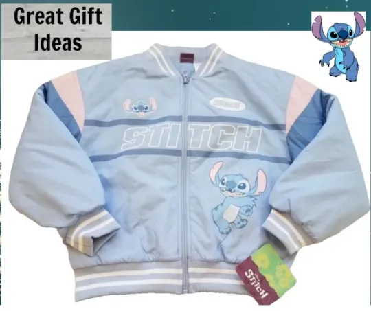 Discover Stitch Ohana 626 girls bomber jacket size XS 4-6  pink blue lined
