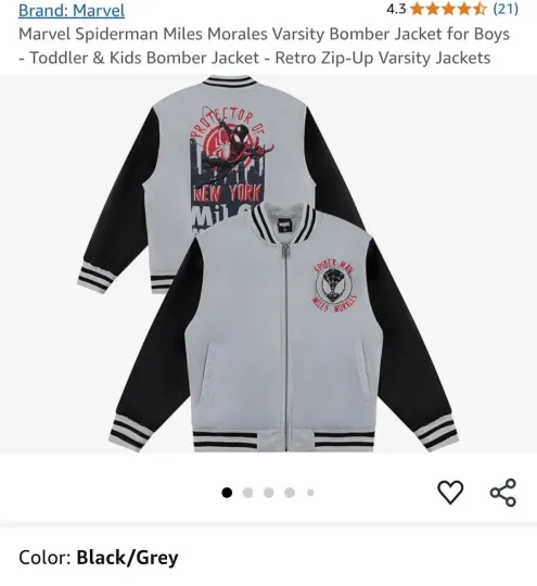 Brand New Spider-Man Miles Morales Youth Varsity Bomber Jacket Size Kids Medium