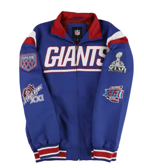 football Mens New York Giants 4 Time Super Bowl Champ Bomber Jacket, Blue, Large