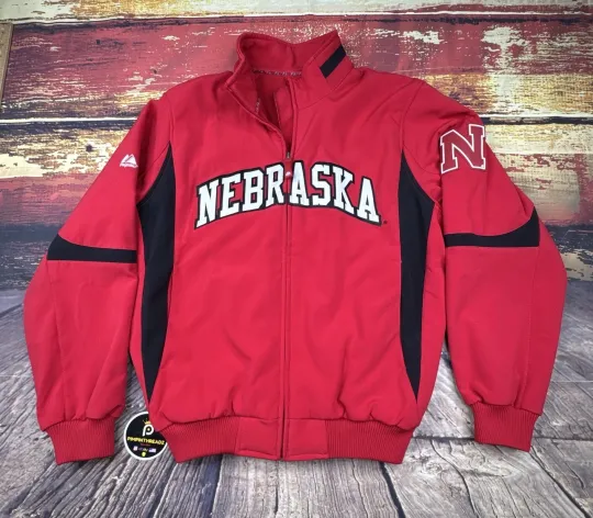 Discover Nebraska Cornhuskers Bomber Jacket Majestic Therma Base Mens Medium Football