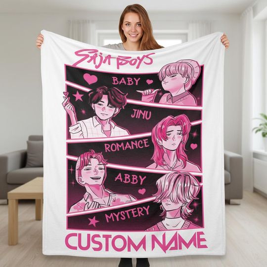 Discover Custom Saja Boys Fleece Blanket, Kpop Demon Hunters, Personalized Huntrix Girls Blanket, Anime Demon Hunters Fleece Blanket