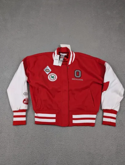 Discover Ohio State Buckeyes Jacket Womens Large Red White NCAA Football Varsity Bomber