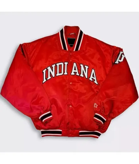 1990s Indiana Hoosiers Satin Varsity Jacket Red Full-Snap Bomber Football Style