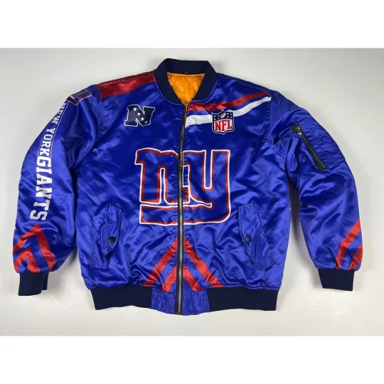 Discover Vintage Replica New York Giants football Bomber Jacket Full Zip Satin Mens Medium