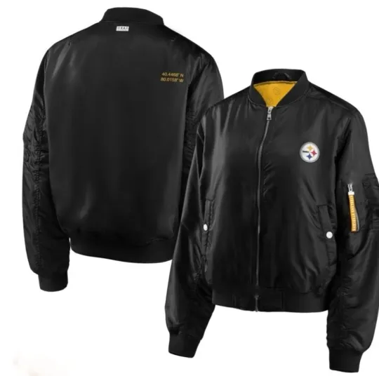 Discover Women's Pittsburgh Steeler Black Bomber Full-Zip Jacket Size Large