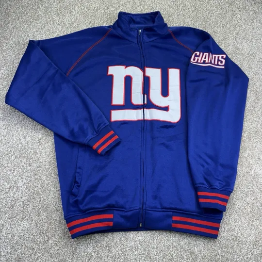 New York Giants football Full Zip Bomber Jacket Mens Large Tall LT Blue Long Sleeve